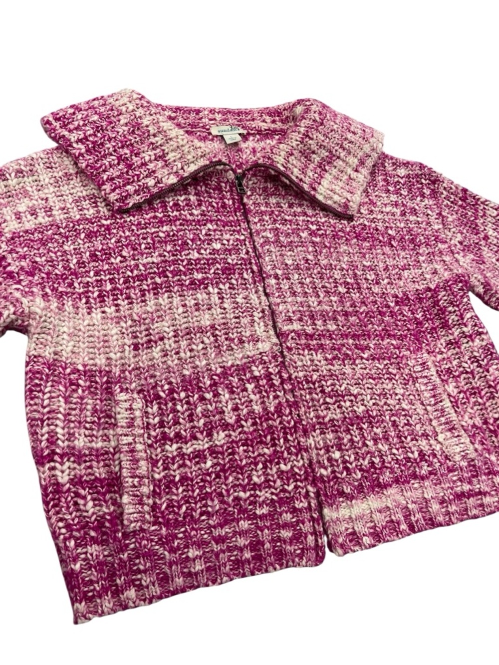 Sundance Women’s Chunky Knit Cardigan Pink Zip Shawl Collar Cozy L - Picture 2 of 4